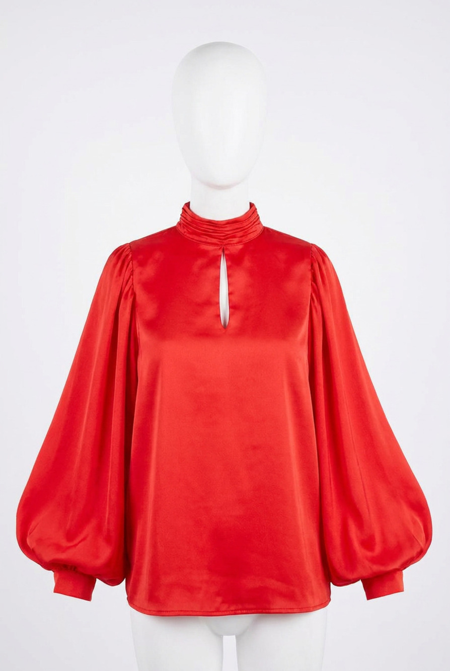 NEW VINE & LOVE meredith mock neck long sleeve blouse in red